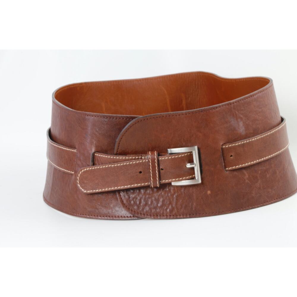 Vintage Wide Belt Brown Leather Corset Cinch Waist Single Buckle Boho Size M